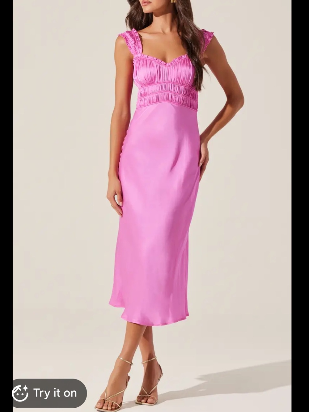 NWT ASTR The Label Sz Med Hot Pink Enola Smock Bodice Satin Maxi Dress Ret $138!